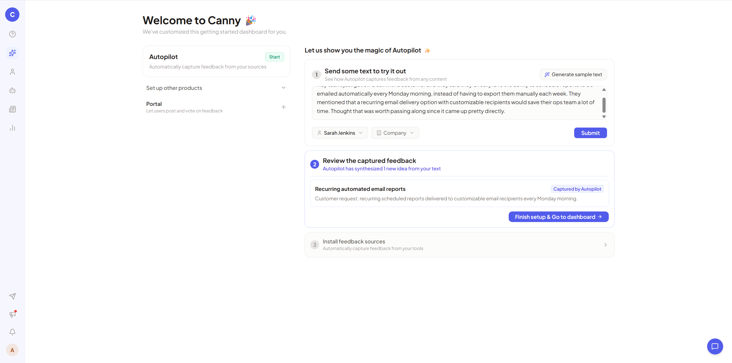Canny Autopilot 入门向导与数据看板 真实设计效果